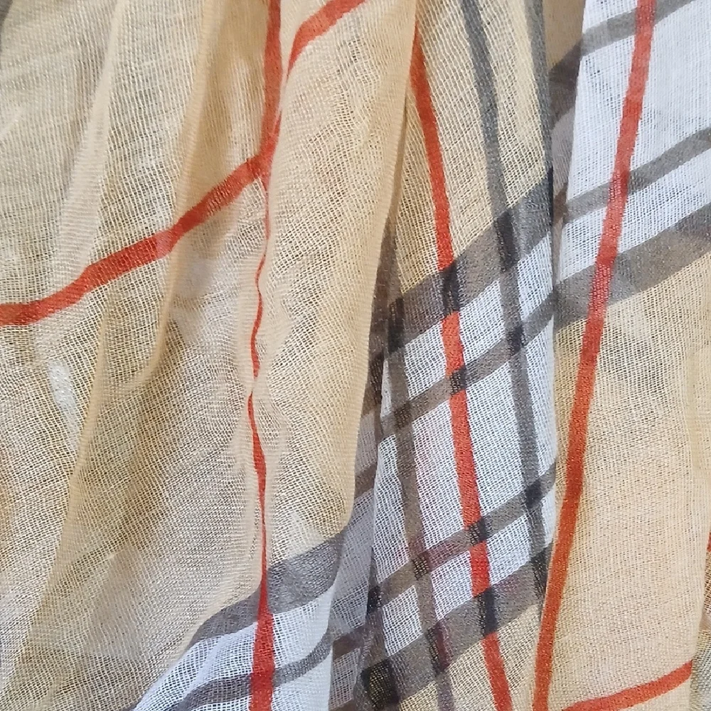 NWT Invinity Beige Red Plaid Lightweight Multi-Loop Scarf